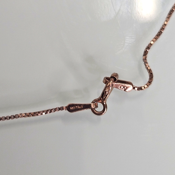 Rose Gold Sterling Silver Crystal Pendant & Rose Gold Plated 925 Box Chain 18" - Picture 12 of 13